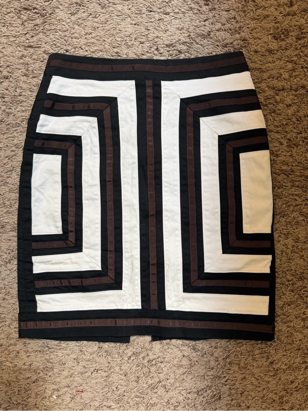 White House Black Market- (8)Black, White & Brown Geometric Pencil Skirt - Picture 1 of 11